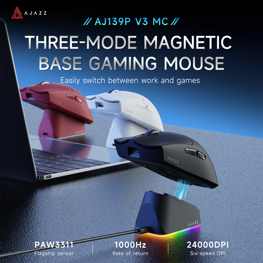 AJJAZZ AJ139P V3 MC เมาส์เกม Tir-mode PAW3311 24000DPI แท่นชาร์จ