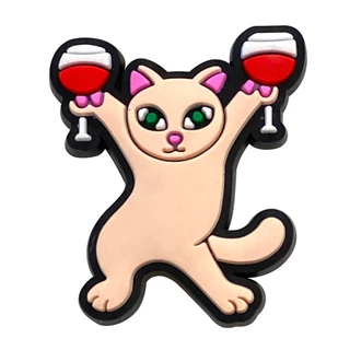 Red Wine Cat charm ใหม่! อุปกรณ์ตกแต่งรองเท้าแตะและรองเท้าหัวเข็มขัด สไตล์เก๋ๆ เป็นของขวัญดี!