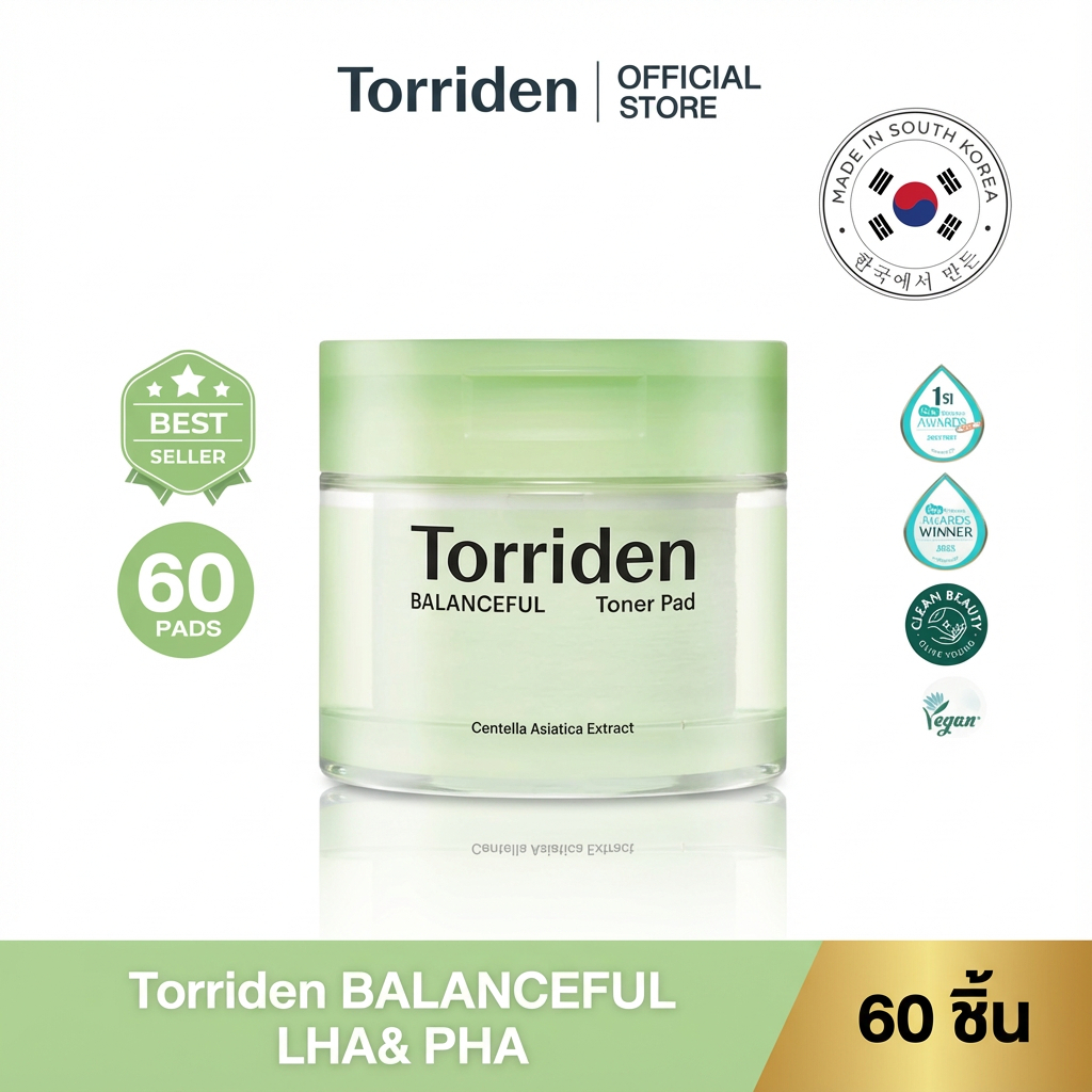 Torriden BALANCEFUL LHA& PHA 60 ชิ้น Cica แผ่นโทนเนอร์รายวันสําหรับระบายความร้อน ผ่อนคลาย และขัดผิวสําหรับผิวแพ้ง่าย