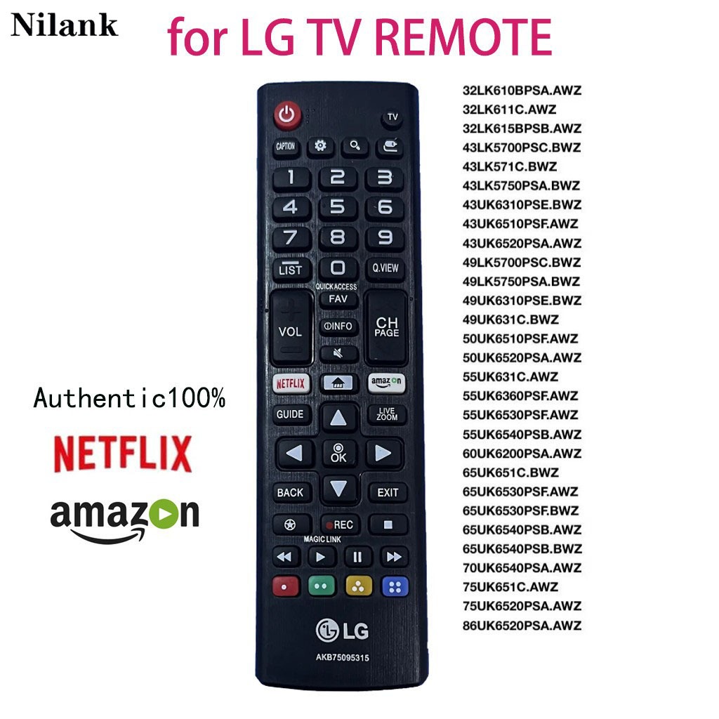 NiLANK รีโมทคอนโทรลสากล LG LCD รีโมทคอนโทรลสมาร์ททีวี (รูปลักษณ์เดียวกัน, ใช้งานโดยตรง) AKB75095315