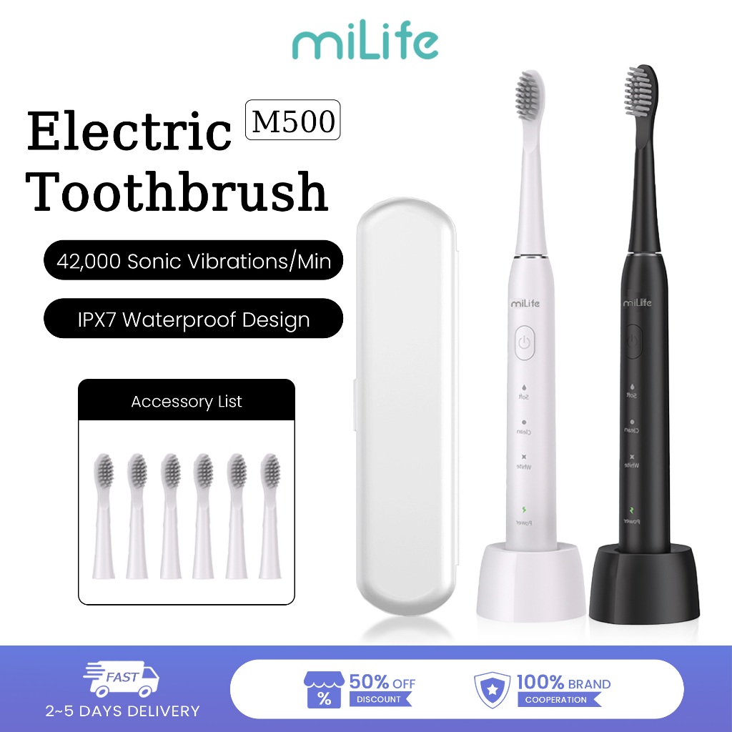 MiLife M500 แปรงสีฟันไฟฟ้า 42,000 การสั่นสะเทือนโซนิค/นาทีทําความสะอาดลึก Oral Care IPX7 Waterproo