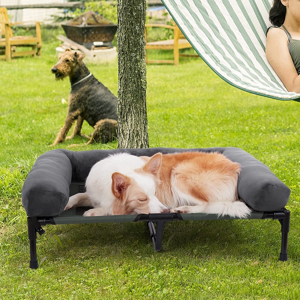 เตียงสุนัขสูงที่ถอดออกได้ Plush Bolster ฤดูร้อนกลางแจ้ง Cooling ยกสุนัขสัตว์เลี้ยง Lounger เตียงตาข่าย Cot เครื่องนอน