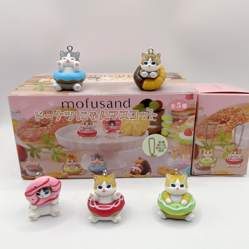 6 ชิ้น/เซ็ต 3.5cn Mofusand Shark Cat Doughnut Kitty ลูกปัดจี้รถ Key CHAIN ตกแต่ง Q รุ่น PVC Action Figures ตุ๊กตาของเล่น