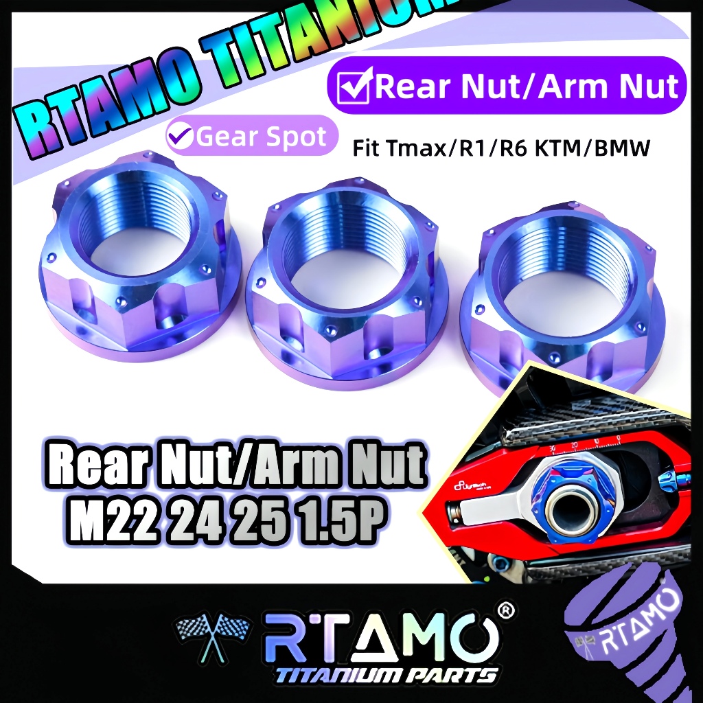 RTAMO Titanium Gr5 M16 M18 M20 M22 M24 M25 1.5P Rear Nut Arm Nut น็อตตัวเมีย หลัง แกนล้อ 18H Thin Nu
