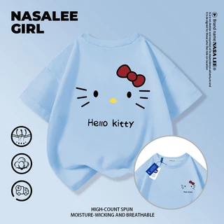 【จัดส่งทันที】เสื้อยืดเด็ก NASA สีขาว ผ้าฝ้ายระบายอากาศดี ลายเฮลโลคิตตี้ สำหรับเด็กอายุ 3-16 ปี