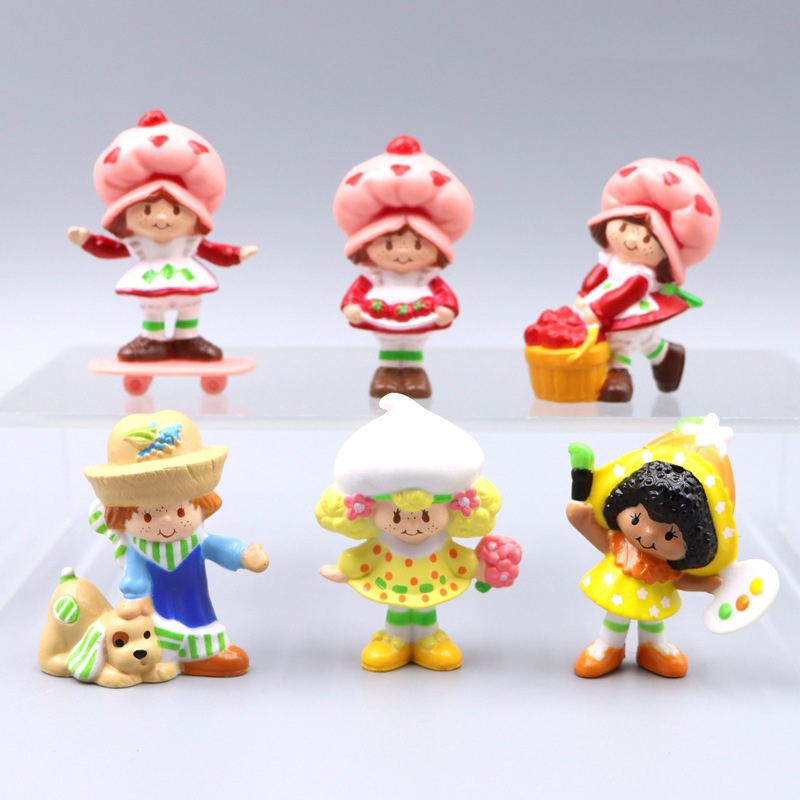 6ชิ้น/เซ็ต5-6เซนติเมตรการ์ตูนน่ารัก น่ารัก สตรอเบอร์รี่สาวจุดตุ๊กตา ทําเอง รถตกแต่งคอลเลกชันพีวีซีแอ็คชั่นรุ่นตุ๊กตาของเล่น