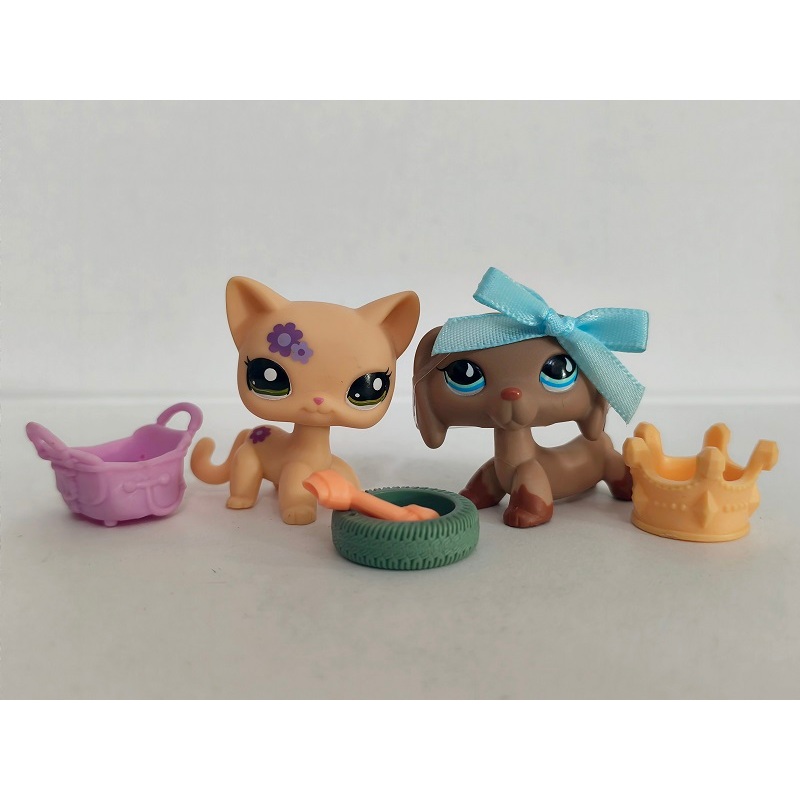 2 ชิ้น/ล็อต LPS รูปแมวสุนัข #1962#518 W/Accessories ของเล่น Littlest Pet Shop