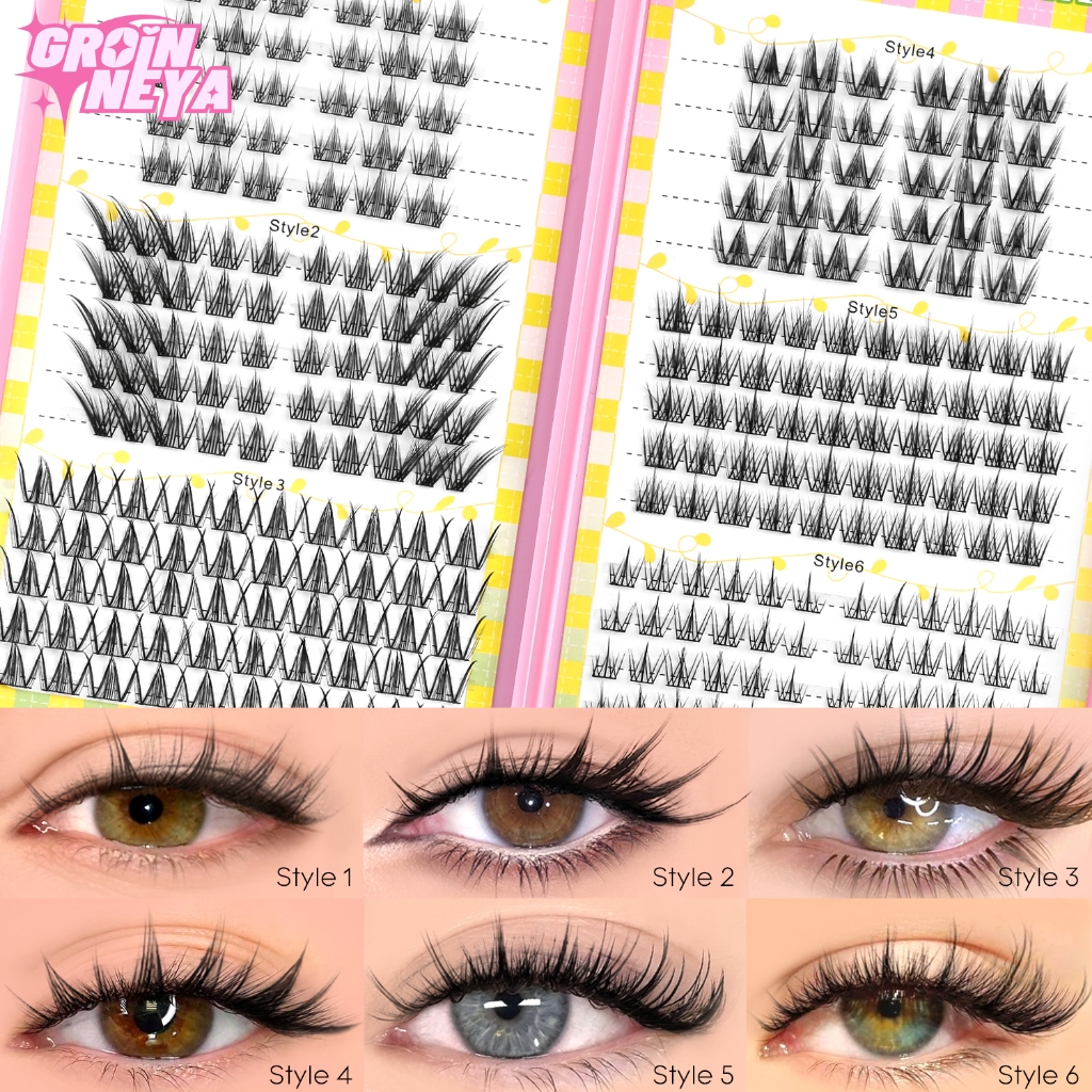 GROINNEYA ความจุขนาดใหญ่ปริมาณกล่องขนตา Cat Eye 2-6 สไตล์ผสม Faux Mink Cluster lusters Eyelash Extension Kit