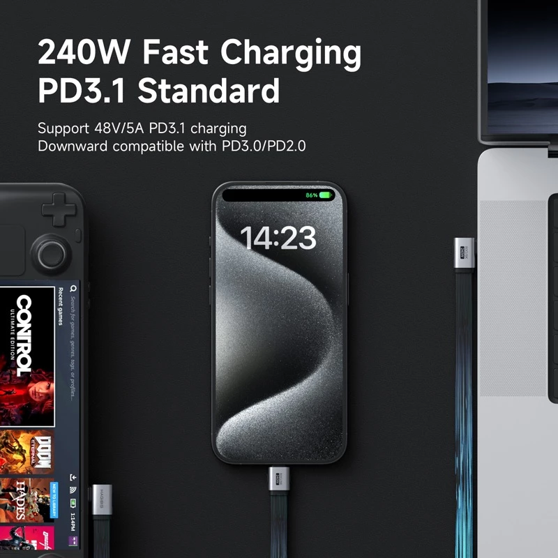 Hagibis USB4 V2 สาย 90 องศามุมขวา USB-C ถึง USB-C สาย Type-C Fast สายชาร์จ PD 240W 80Gbps 8K สําหรับ iPhone 17 MacBook สมาร์ทโฟน Hard Drive Enclosure thumbnail 3