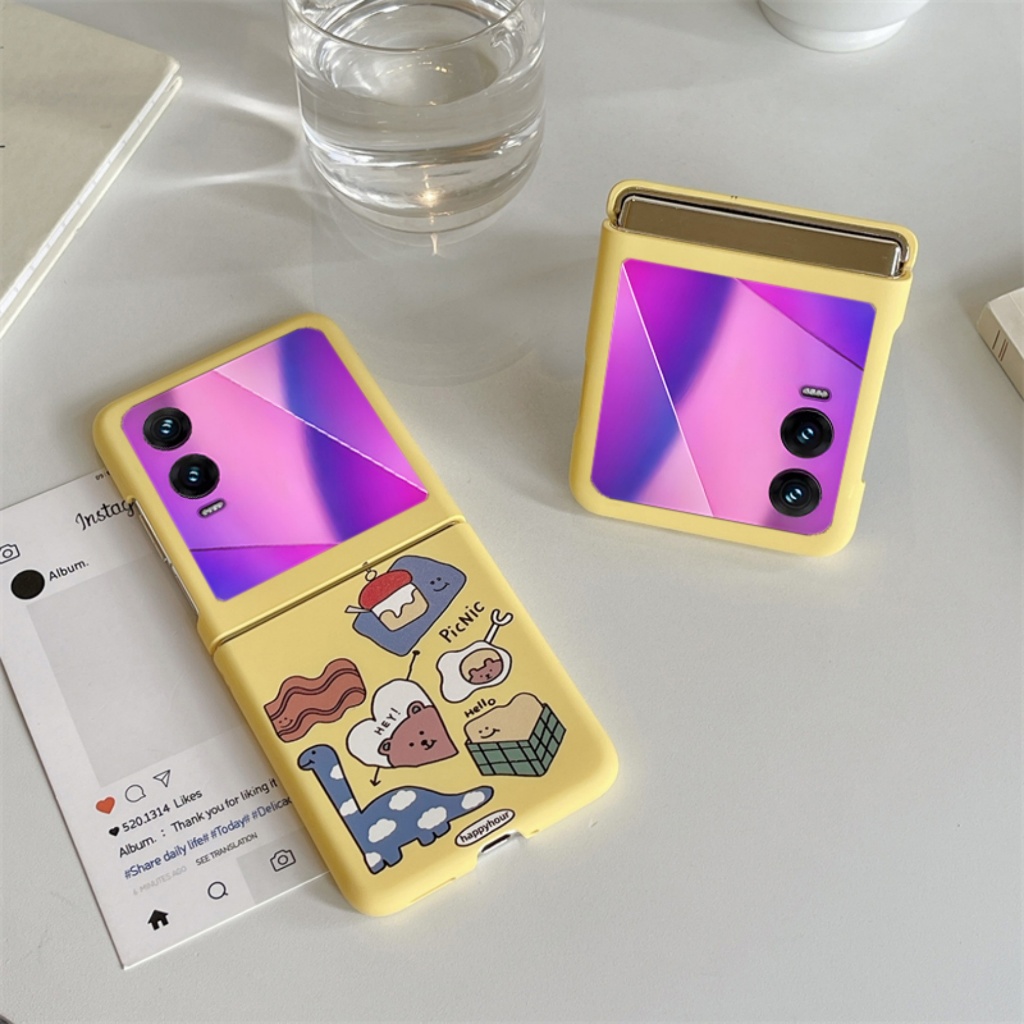 การ์ตูนเมฆไดโนเสาร์หมีสีเหลืองเคสโทรศัพท์สําหรับ Infinix Zero Flip Tecno Phantom V Flip2 5g กันกระแทกปกแข็งป้องกัน