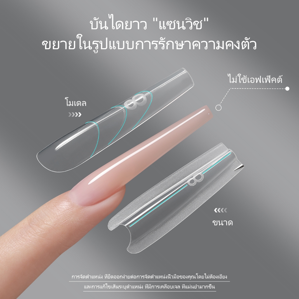 [ANNIES] แซนวิชเล็บฟิล์มทินเนอร์สี่เหลี่ยมคางหมูปลายยาวรูปไข่ขยายอย่างรวดเร็วคริสตัลส่องไฟกาวปลอดการก่อสร้าง