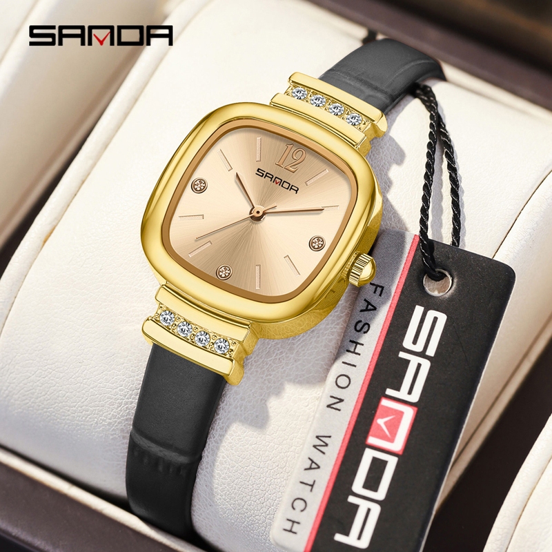 Sanda 7052-2/Original Retro Trend Square Quartz Movement Luxury Casual นาฬิกาอิเล็กทรอนิกส์กันน้ํา