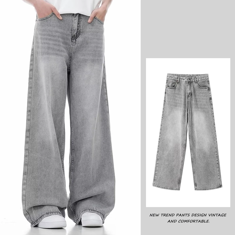 สไตล์อเมริกัน กางเกงยีนส์ผู้ชาย baggy jeans ขากระบอก