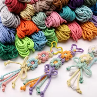 4 มม 10 เมตร เชือกลากห้อยและถักจี้ DIY ขนาด ด้ายผ้าฝ้าย โทนเดียว พร้อมลูกปัด สำหรับทำพวงกุญแจ กระเป๋าเป้ และอุปกรณ์ถักปร