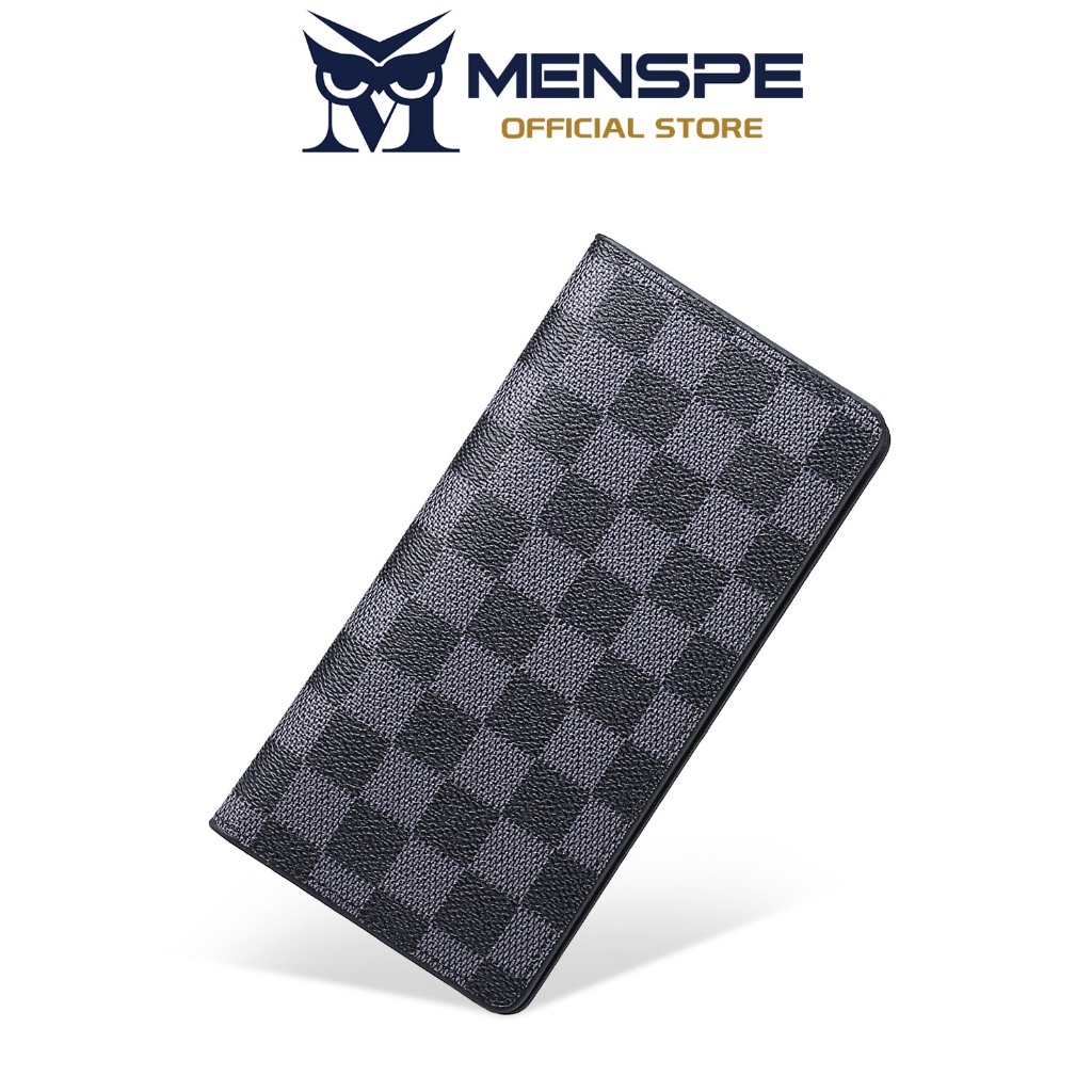 MENSPE แฟชั่นกระเป๋าสตางค์ใบยาวผู้ชาย Soft PU Classic Checkered Pattern ความจุขนาดใหญ่ Multi-Card ตําแหน่งกระเป๋าสตางค์แบบบาง
