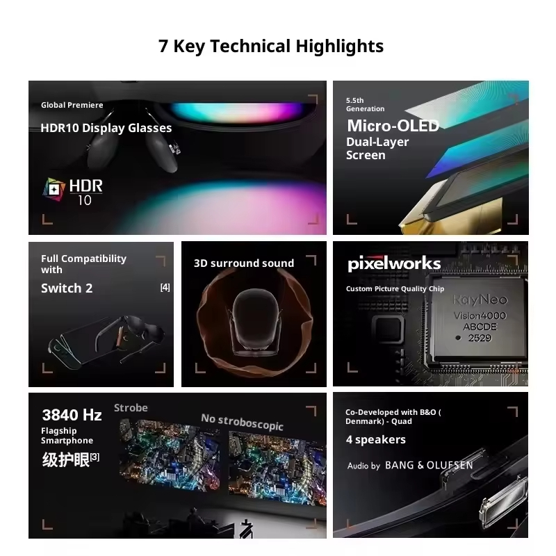 Rayneo Air 4 Pro AR แว่นตาอัจฉริยะ DHR10 1200nits Version4000 AI HDR หน้าจอ 3840 Hz PWM 3D แว่นตา Aduio by Bang &Olufsen - รูปที่ 4