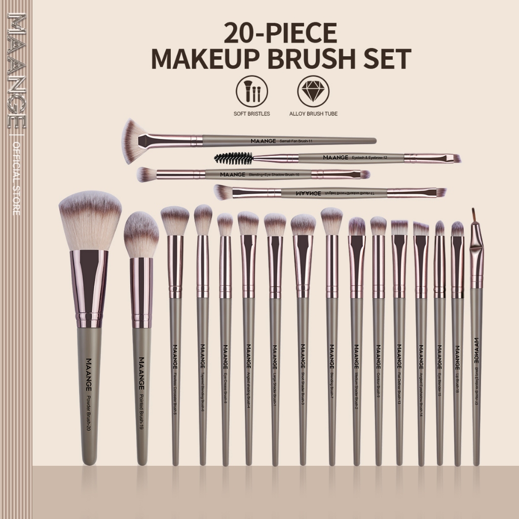 MAANGE 20 ชิ้น ชุดแปรงแต่งหน้ามืออาชีพ ขนแปรงนุ่มคุณภาพสูง แปรงแต่งหน้าสำหรับทั้งใบหน้า 5748