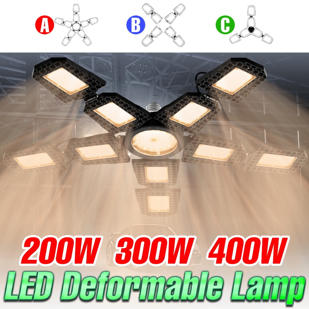 400W E27 LED Deformable Garage Light 110/220V ในร่มพับโกดัง Workshop โคมไฟ Basement ที่จอดรถปลอดภัยป