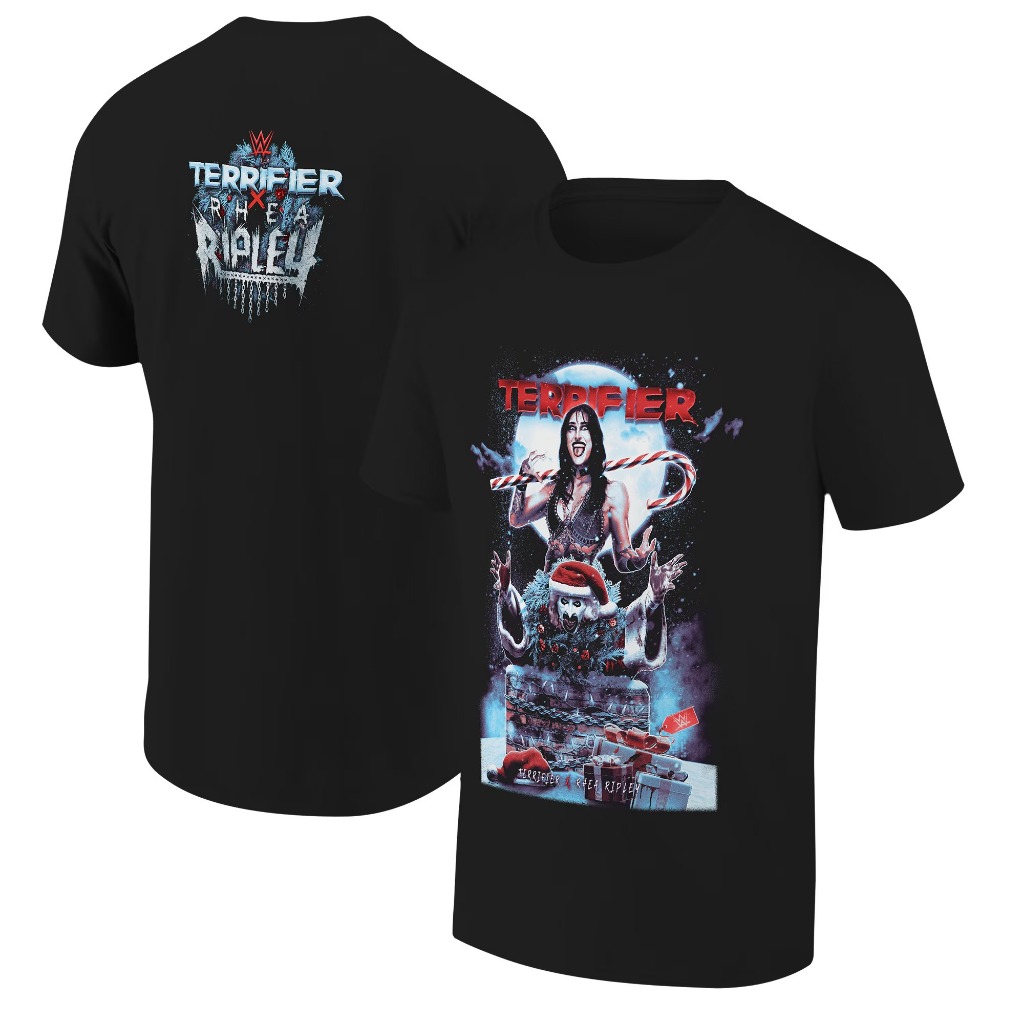 เสื้อยืดผู้ชาย Rhea Ripley ลายripples junction สไตล์คริสต์มาส สีดำ