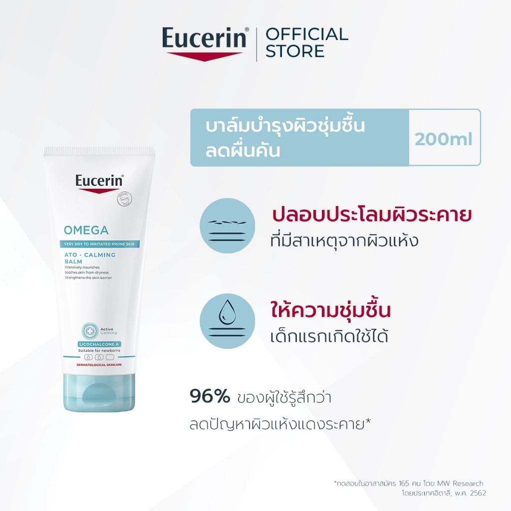 EUCERIN OMEGA ATO-CALMING BALM 200ML บาล์มบำรุงผิวหน้าและผิวกาย สำหรับผู้มีปัญหาผิวแห้ง แดง คัน จากยูเซอริน เนื้อสัมผ