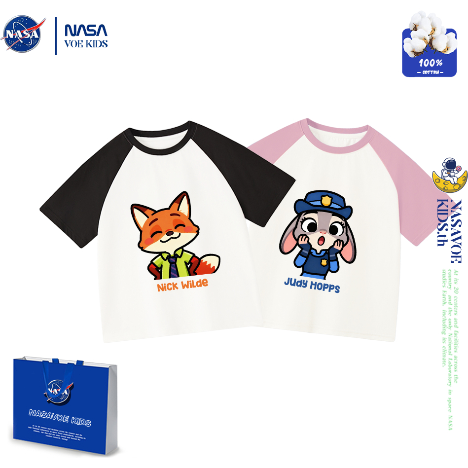 【จัดส่งด่วนใน 24 ชั่วโมง】 เสื้อยืดแขนสั้นลายสัตว์สำหรับเด็กผู้หญิง Judy and Nick เหมาะสำหรับอายุ 3-15 ปี