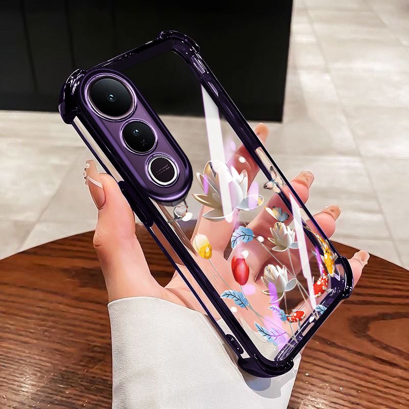 YBD สําหรับ Vivo V60 Lite Y200 Y300 V40 Lite V50 Lite V50E V40 Pro 5G น้ํามันเงิน Lotus TPU ซิลิโคนนุ่ม Anti Drop สี่มุมถุงลมนิรภัย Shell - รูปที่ 2