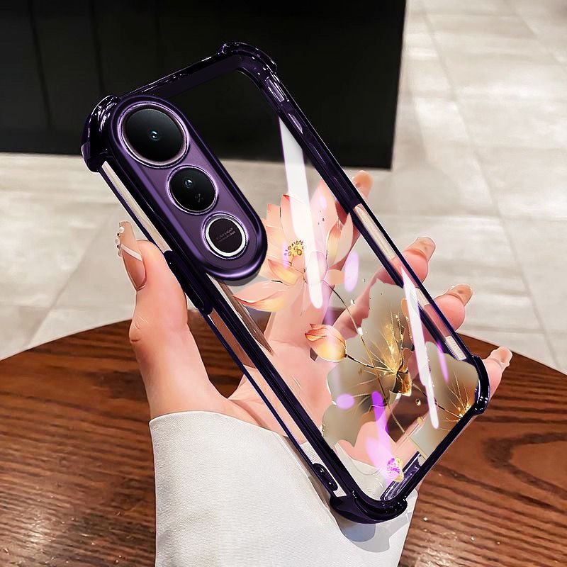 YBD สําหรับ Vivo V60 Lite Y200 Y300 V40 Lite V50 Lite V50E V40 Pro 5G น้ํามันเงิน Lotus TPU ซิลิโคนนุ่ม Anti Drop สี่มุมถุงลมนิรภัย Shell - รูปที่ 3