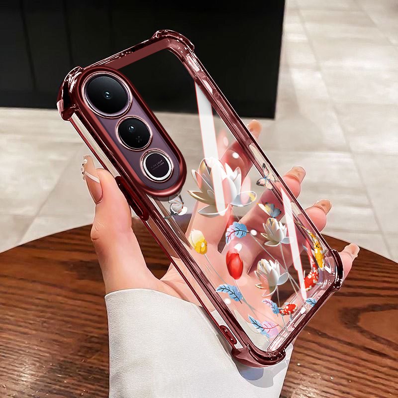 YBD สําหรับ Vivo V60 Lite Y200 Y300 V40 Lite V50 Lite V50E V40 Pro 5G น้ํามันเงิน Lotus TPU ซิลิโคนนุ่ม Anti Drop สี่มุมถุงลมนิรภัย Shell - รูปที่ 4