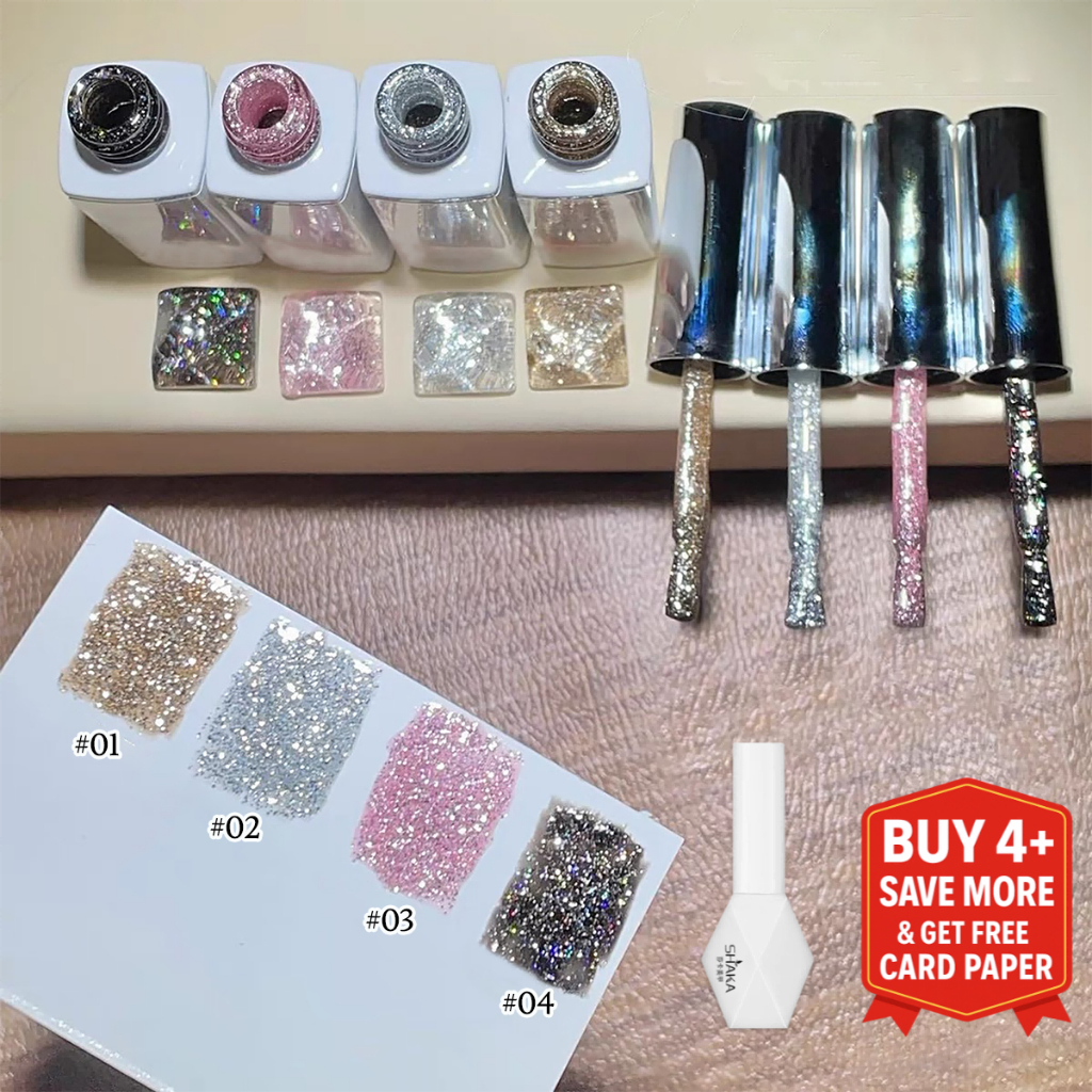 SHAKA สีทาเล็บเจลกลิตเตอร์แรงแสง 4 สี วิบวับชัด เพ้นท์เล็บ รุ่นประกายจัดจ้าน โทนสีอ่อน แบบแช่ออก ติดทนนาน UV ทำเล็บ [SK94]