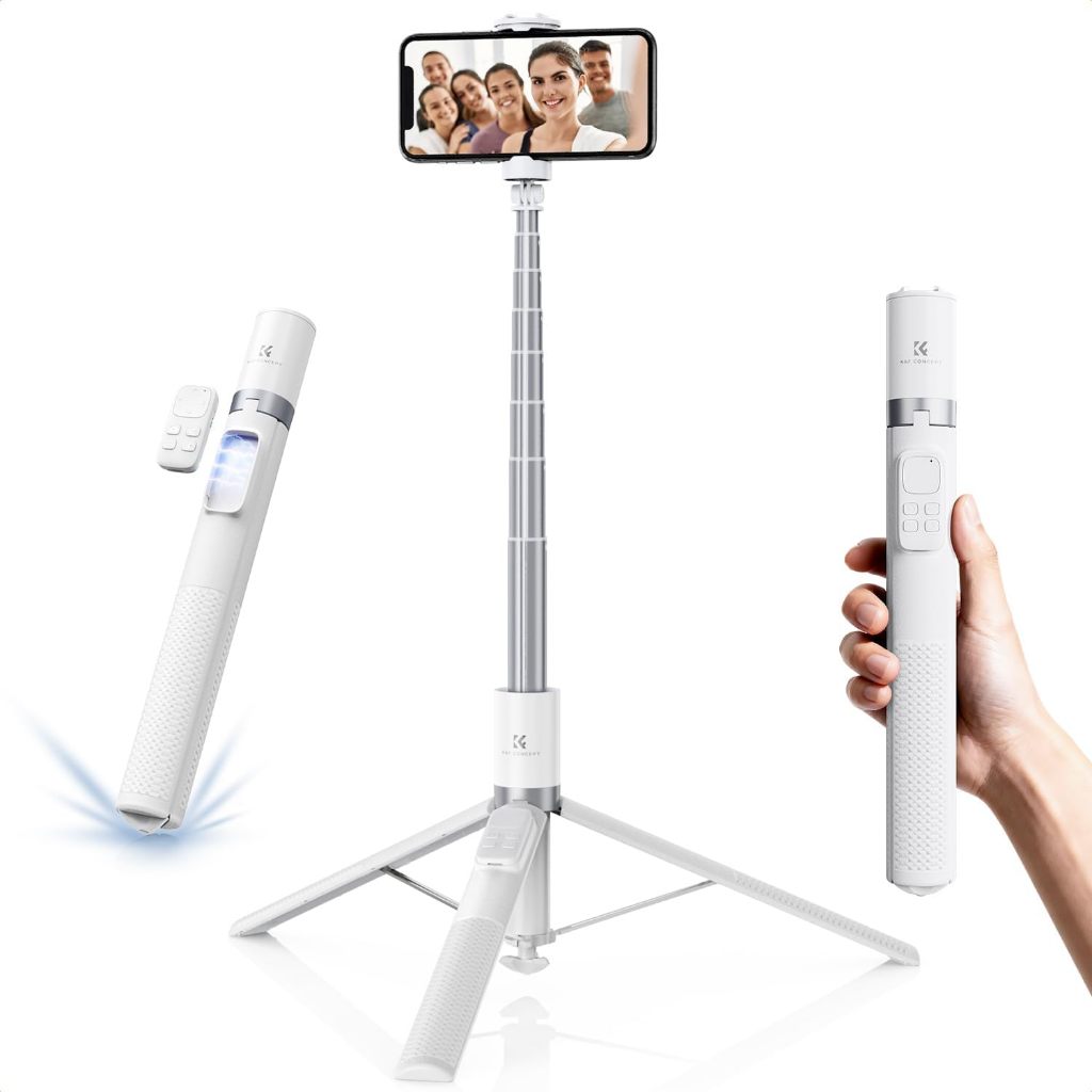 K&F 69" ขาตั้งกล้องเซลฟี่พร้อมรีโมทบลูทูธ เซ็ตอัพด่วน 360° การหมุนสําหรับการเดินทางและสตรีมมิ่ง
