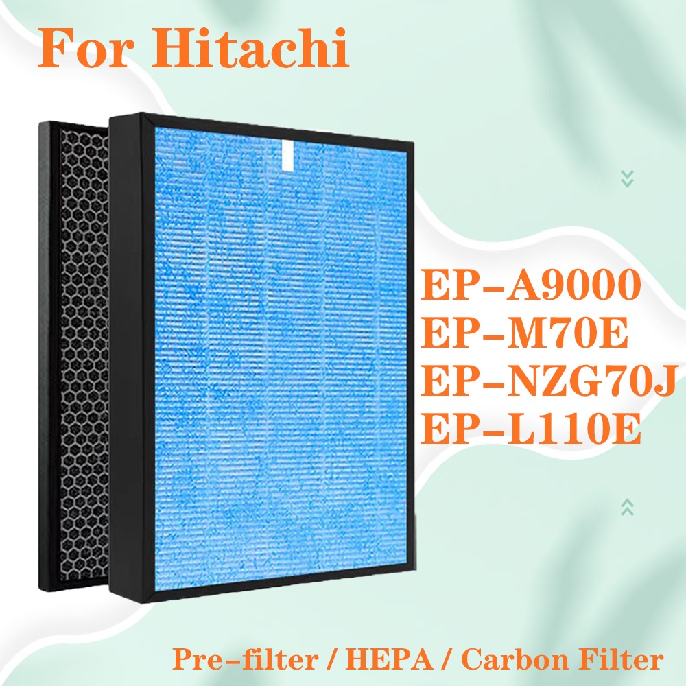 สําหรับเครื่องฟอกอากาศ Hitachi EP-A9000, EP-M70E, EP-NZG70J, EP-L110E, เปลี่ยน HEPA และตัวกรองถ่านกั