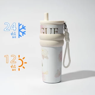 Ins Thermos Cup (26oz/710ml) ถ้วยกาแฟฝาสแตนเลสพร้อมช่องใส่สูญญากาศและซับเซรามิก รวมรูปแบบการพิมพ์ลักษณะ ins สไตล์ High-End Feeling 710ml เซรามิค Liner ถ้วย