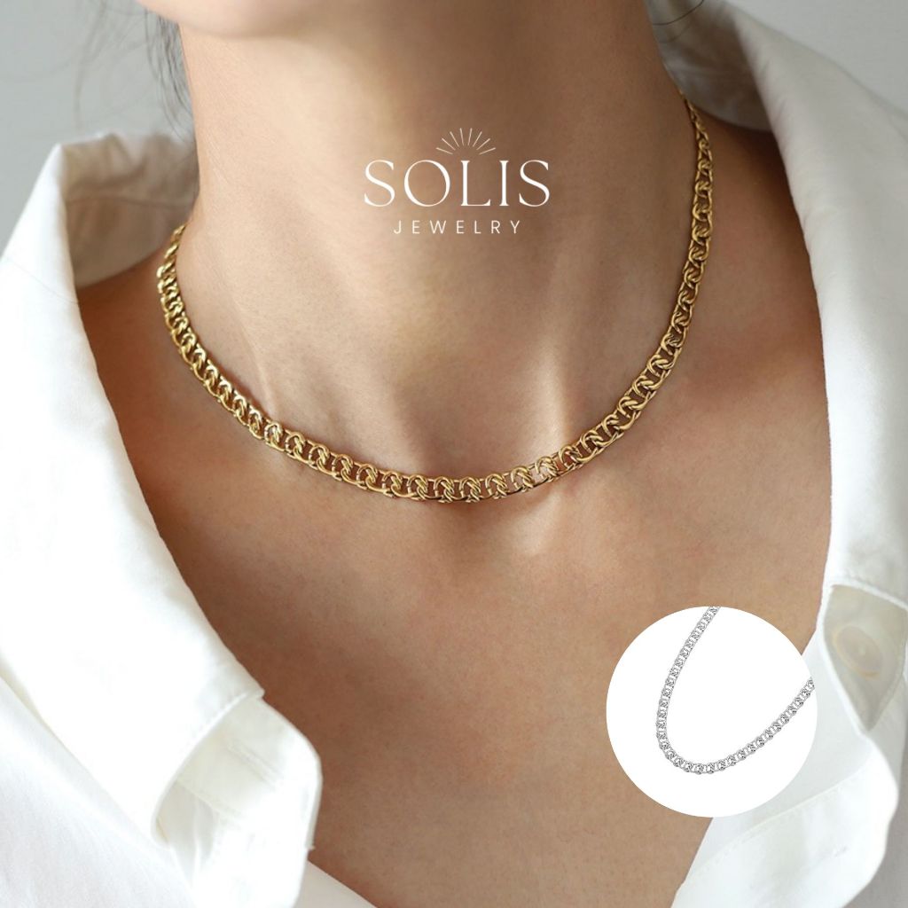 สร้อยคอโซ่ Curb คู่ Hollow Cut • กันน้ํา Non Tarnish • สร้อยคอแฟชั่นผู้หญิงผู้ชาย NL335 สแตนเลส