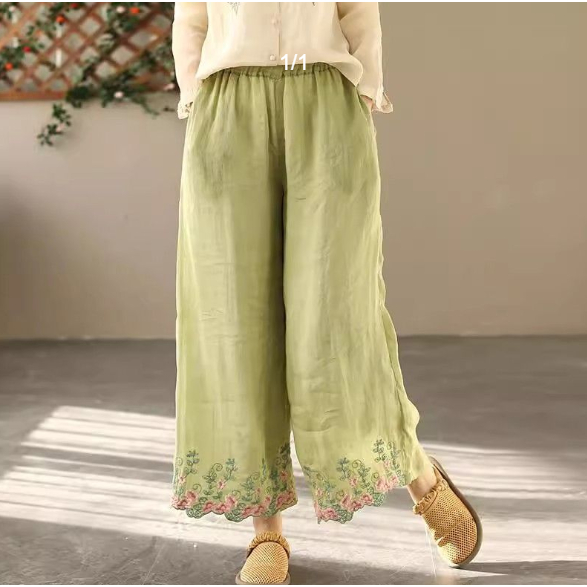 กางเกงขากว้างไซส์ใหญ่ Lotus สไตล์วินเทจ สำหรับใส่ลำลอง - รูปที่ 3