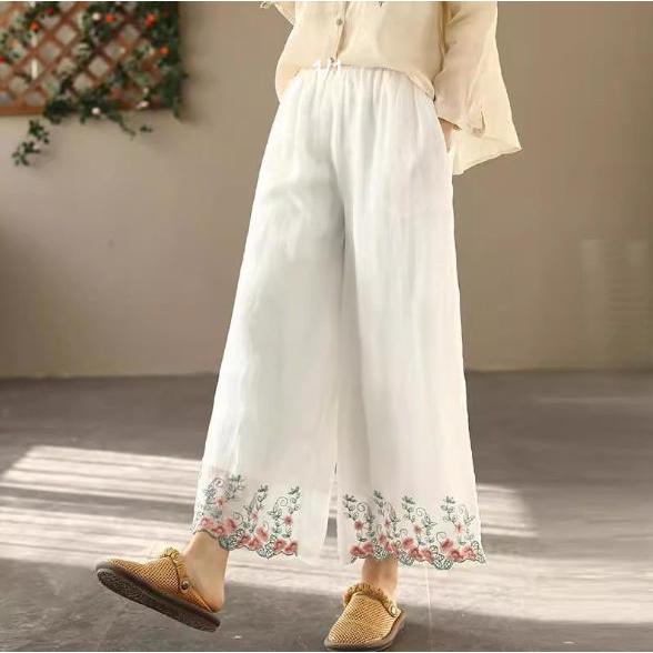 กางเกงขากว้างไซส์ใหญ่ Lotus สไตล์วินเทจ สำหรับใส่ลำลอง