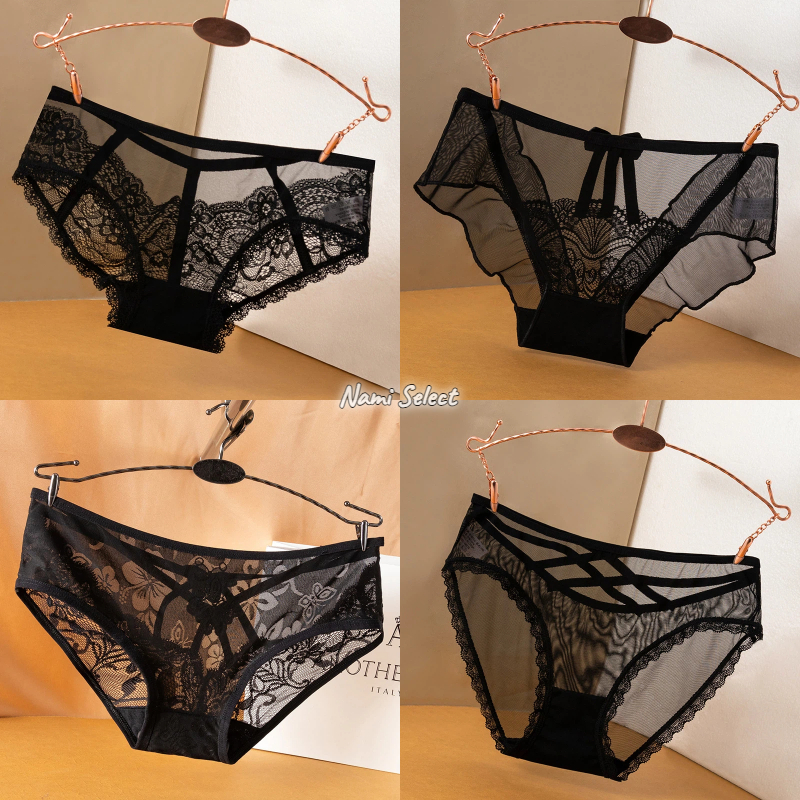 Nami Select✔️หลายแบบ กางเกงในผู้หญิงลูกไม้สีดำ เอวต่ำ ผ้าโปร่งบาง ไร้รอยตะเข็บ ใยผ้าฝ้ายบริเวณเป้า ขนาดใหญ่
