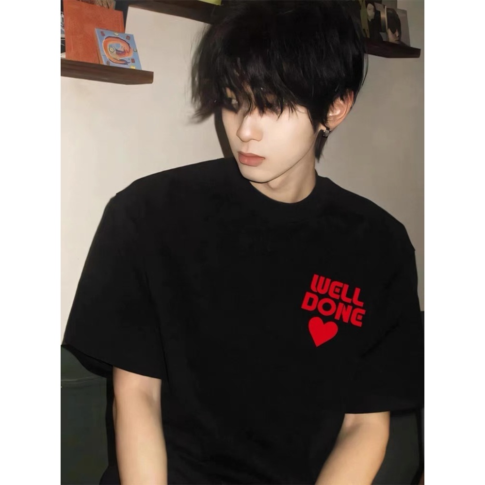 เสื้อยืดผ้าฝ้ายแท้ แขนสั้น พิมพ์ลาย 3D แบบเรโทร สไตล์.Simple.Love เหมาะสำหรับหน้าร้อน