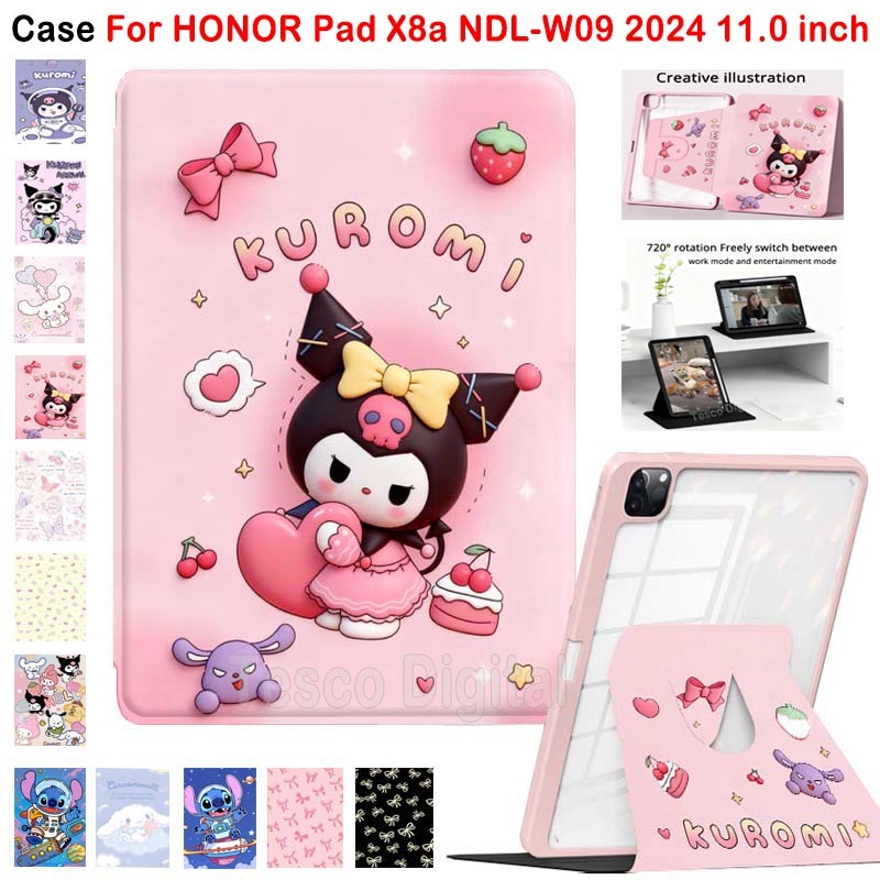 สําหรับ HONOR Pad X8a NDL-W09 2024 11.0 นิ้วใหม่น่ารักการ์ตูนอะคริลิค 360 หมุนกรณีแท็บเล็ต HONOR Pad