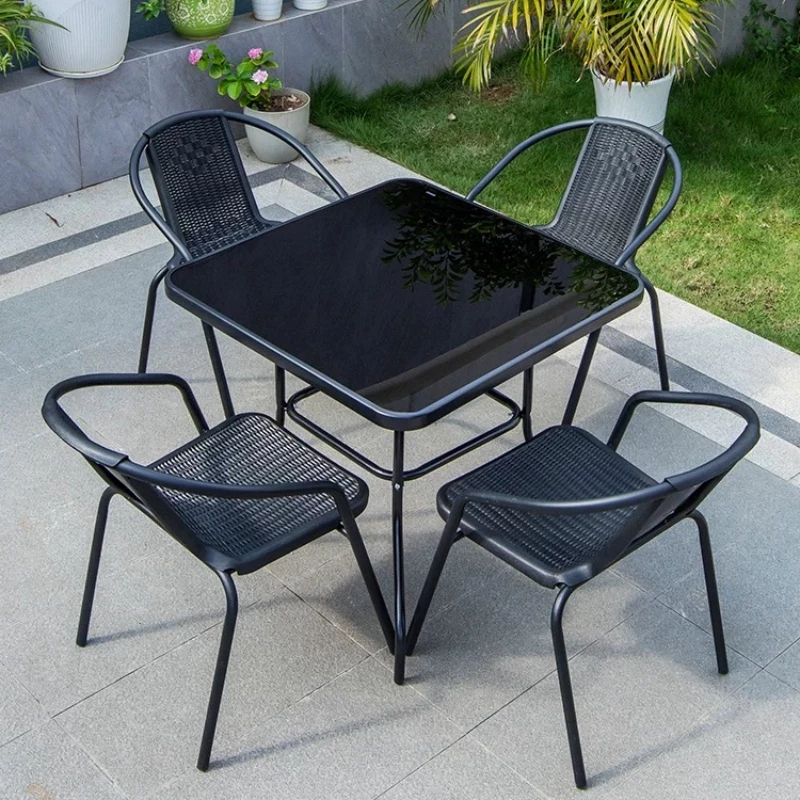 เฟอร์นิเจอร์กลางแจ้งชุดสวน 4 เก้าอี้และโต๊ะ 1 ใบสําหรับระเบียง,ลาน,Terrace