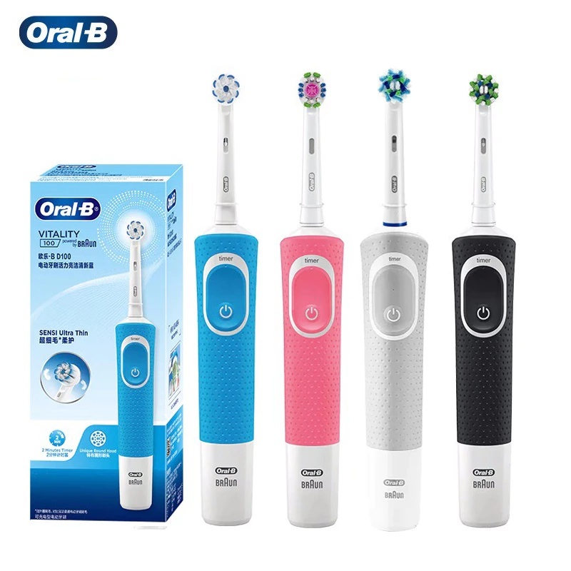 แปรงสีฟันไฟฟ้าแบบชาร์จไฟได้ Oral-B D100 Vitality - 7600 RPM Deep Clean, ตัวจับเวลา 2-Min, กันน้ํา + หัวแปรงโบนัส (EB50/EB18/EB60)