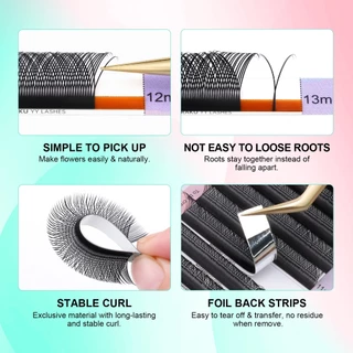 NAGARAKU 6480fans YY Eyelash Extensions ความจุสูง 54 แถวทอมือ Y รูปตาข่ายเทคโนโลยี Wispy Cluster Matte สีดํา