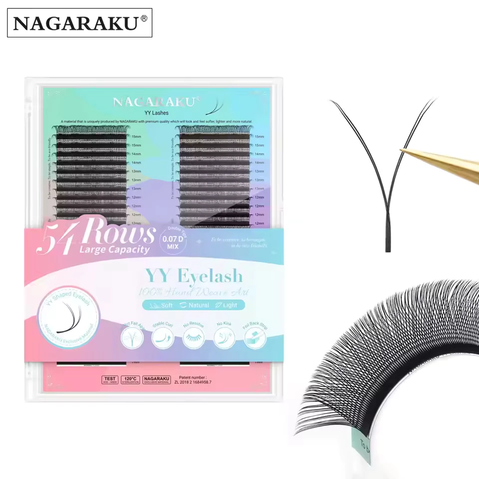 NAGARAKU 6480fans YY Eyelash Extensions ความจุสูง 54 แถวทอมือ Y รูปตาข่ายเทคโนโลยี Wispy Cluster Matte สีดํา