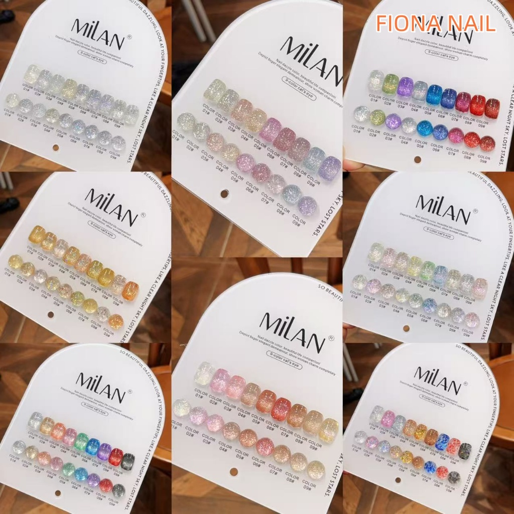 พร้อมส่ง เซตสีกลิตเตอร์ MILAN 9สี สีเจลแฟลช /สีเจลกลิซเตอร์ 9 สีติดทนนาน แถมชาร์ทสี เล่นแสงมาก สีสวย