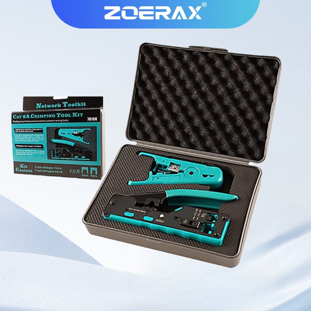 Zoerax RJ45 ชุดเครื่องมือย้ําหางปลาอีเธอร์เน็ต Cat5 Cat5e Cat6 Cat6A Cat7 RJ45 RJ11