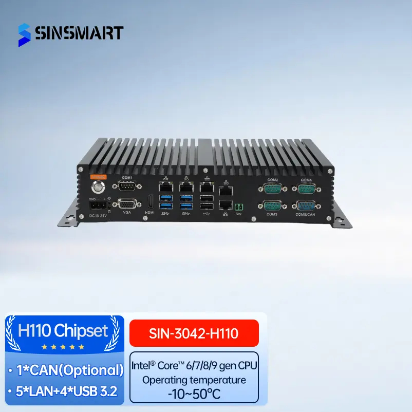 SINSMART 6th-9th Core I3/I5/I7 64GB คอมพิวเตอร์อุตสาหกรรมพีซีแบบฝัง 5*RJ45 6*USB 6*COM