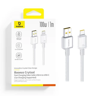 Baseus Crystal 100W/7.5W USB-A ถึง USB-C Fast CHARGING Data CABLE รถชาร์จรองรับทนทานและทําความสะอาดด้วยนวัตกรรมคริสตัล-สายออกแบบที่ชัดเจน