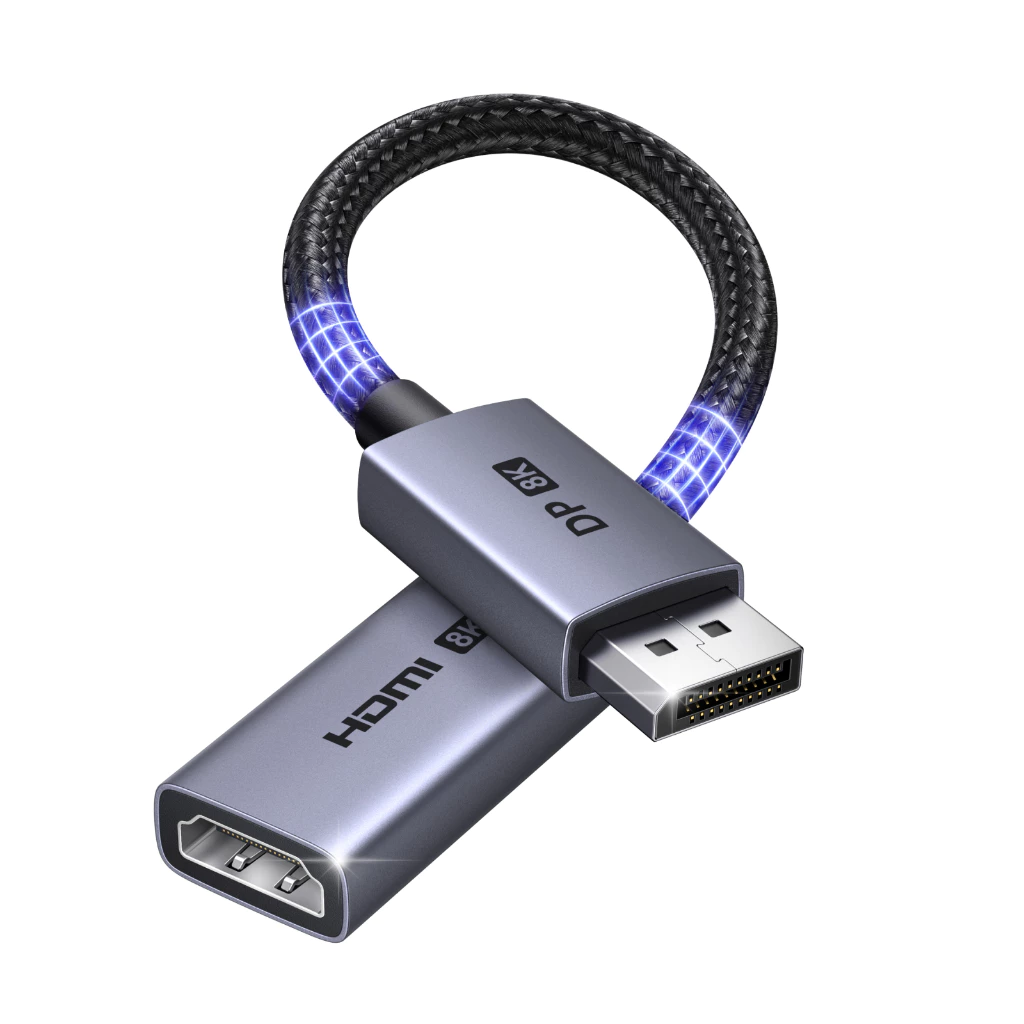 UGREEN อะแดปเตอร์ DP เป็น HDMI 8K @ 60hz, เปลือกวัสดุอลูมิเนียม 20 ซม. สายถักไนลอนสําหรับทีวี/พีซี/แล็ปท็อป
