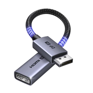 UGREEN อะแดปเตอร์ DP เป็น HDMI 8K @ 60hz, เปลือกวัสดุอลูมิเนียม 20 ซม. สายถักไนลอนสําหรับทีวี/พีซี/แล็ปท็อป