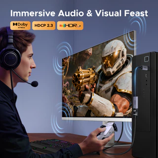 UGREEN อะแดปเตอร์ DP เป็น HDMI 8K @ 60hz, เปลือกวัสดุอลูมิเนียม 20 ซม. สายถักไนลอนสําหรับทีวี/พีซี/แล็ปท็อป