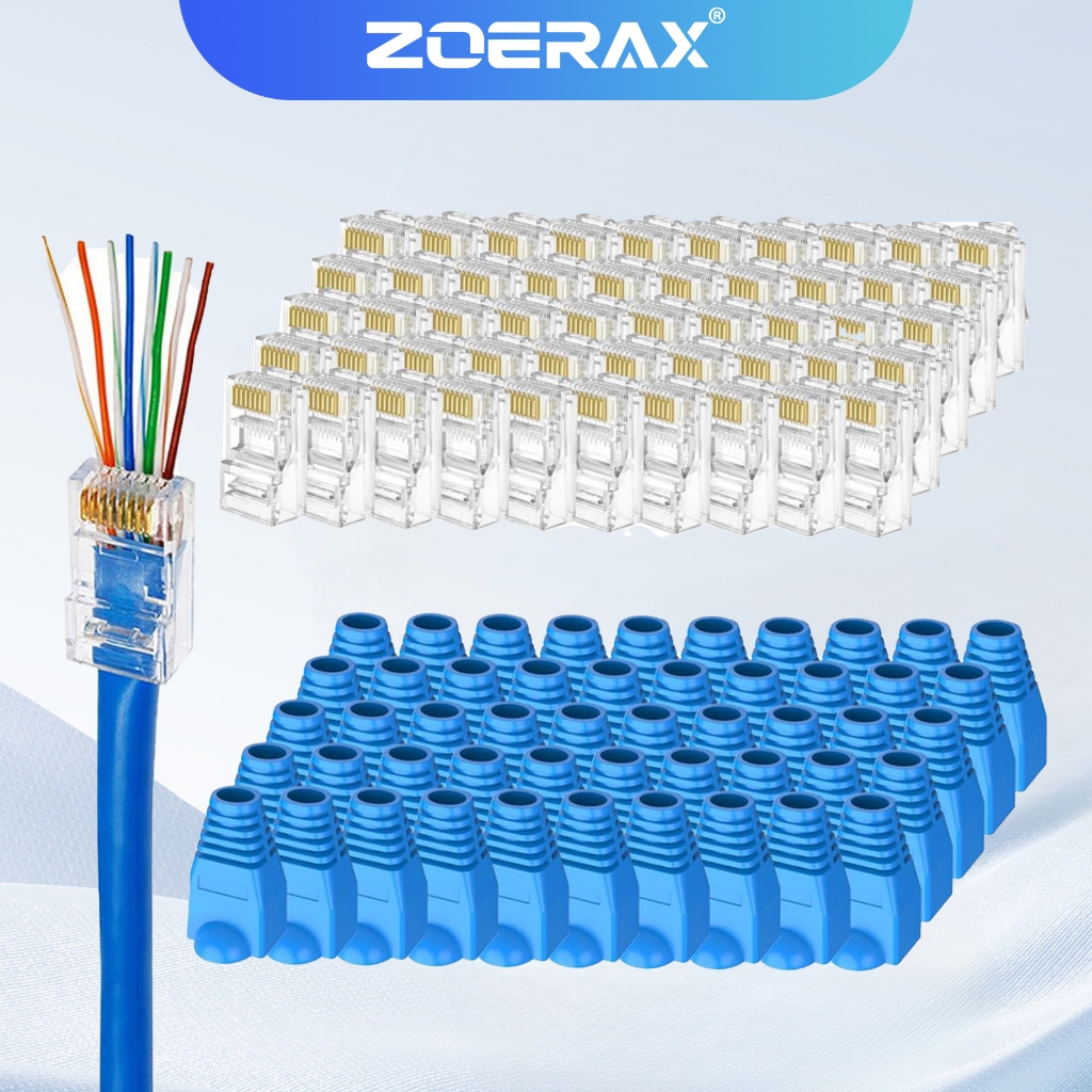 ZoeRax UTP RJ45 Connectors, Cat6 RJ45 ผ่านปลั๊ก 50 แพ็ค, Cat6 RJ45 ปลั๊ก 50 แพ็ค,โปร่งใส